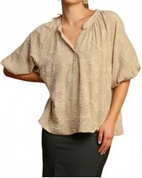 Umgee - Floral Burnout Split Neck Bubble Sleeve Top - Lyst