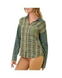 Mystree - Tinsley Color Blocked Washed Button Down Shirt - Lyst