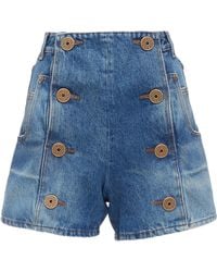 Balmain - Washed Bronze Coin Button High Waisted Denim Shorts - Lyst