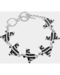 Fashnzfab - Zebra Patterned Stone Paved Texas State Map Link Bracelet, Clear, Rhodium - Lyst