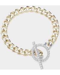 Fashnzfab - 14K Plated Chain Cz Stone Paved Toggle Bracelet Two Tone - Lyst