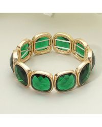 Fashnzfab - Round Square Faceted Gemstone Frame Beaded Stretch Bracelet Emerald, Worn - Lyst
