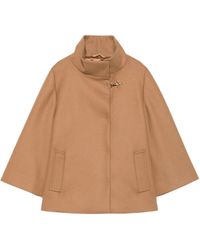 Fay - Camel Cape-Style Jacket With High Collar And-Tone Clasp - Lyst