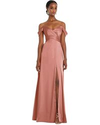 Dessy Collection - Off-the-shoulder Flounce Sleeve Empire Waist Gown With Front Slit - Lyst