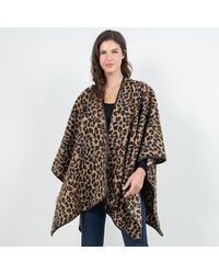 TRUEDAMES - Open Front Leopard Pattern Wrap Poncho With Belt - Lyst