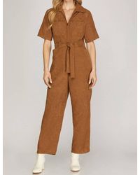 She + Sky - Corduroy Belted Jumpsuit - Lyst