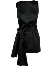ELEH - Short Satin Dress With Decorative Bow And V-Neckline - Lyst