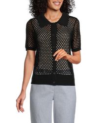 Tahari - Crochet Top Open Front Collared Button Front Fts24 - Lyst