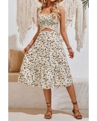 TRUEDAMES - Square Neck Leopard Cut Out Elastic Waist Dress - Lyst
