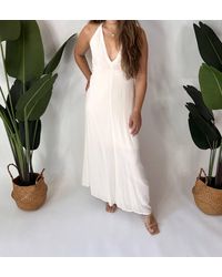 Indah - Rhea Solid Lined Low Back Button Detail Dress - Lyst