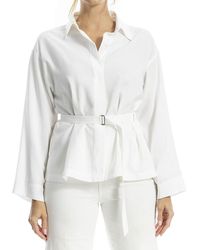 Max Studio - Solid Belted Button-Up Shirt - Lyst