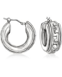 Ross-Simons - Italian Sterling Silver Greek Key Hoop Earrings - Lyst