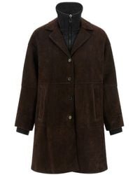 P.A.R.O.S.H. - Suede Coat With Knit Insert And Front Button Closure - Lyst