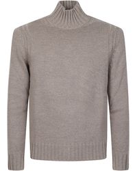 Ballantyne - Plain Ribbed High-Neck Wool Sweater - Lyst