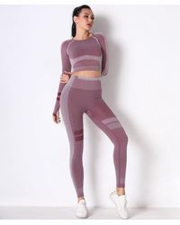 TRUEDAMES - Seamless Long Sleeve Solid Yoga Set - Lyst