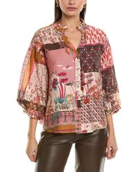 Fate - Patchwork Print Bubble Sleeve Blouse - Lyst