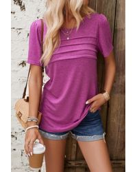 TRUEDAMES - Crew Neck Short Sleeve Pleated Elegant Tee T Shirt - Lyst