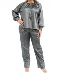 Karen T Design - Long Sleeve Drawstring Top And Elastic Waist Pants - Lyst