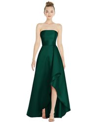Alfred Sung - Strapless Satin Gown With Draped Front Slit And Pockets - Lyst