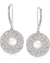 Ross-Simons - 5.5-6mm Cultured Pearl And . Diamond Drop Earrings - Lyst