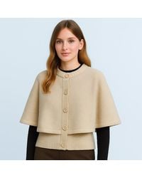 TRUEDAMES - Cozy Knit Button Front Cape Poncho - Lyst