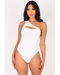 TRUEDAMES - Ribbed Knit Cut Out One Shoulder Bodysuit - Lyst