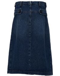 Dries Van Noten - Sente Den Flared Front Slit Denim Midi Skirt - Lyst