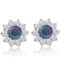 Pompeii3 - 1 3/4ct Sapphire & Diamond Halo Studs Earrings 14k White Gold - Lyst