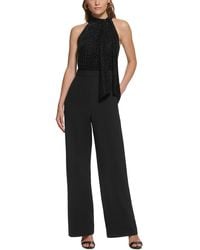 Vince Camuto - Halter Mixed Media Jumpsuit - Lyst