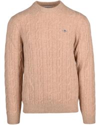 GANT - Textured Cable Knit Crewneck Pullover - Lyst