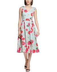 Calvin Klein - Petites Floral Midi Fit & Flare Dress - Lyst