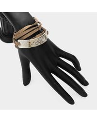 Fashnzfab - Leaf Twig Metal Bar Pointed Faux Suede Wrap Bracelet Neutral, Worn - Lyst