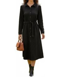 She + Sky - Long Sleeve Textured Button Down Shirt Dress - Lyst