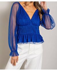 Eesome - V Neck Mesh Dot Sleeve Blouse - Lyst