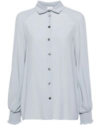 Eleventy - Long Sleeve Smocked Cuffs Silk-Blend Shirt - Lyst