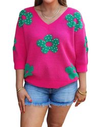 Bibi - Pearl Beads Flowers Sweater Top - Lyst