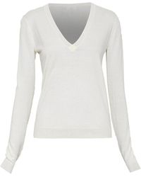 Theory - Cream Silk Blend V Neck Long Sleeve Sweater - Lyst