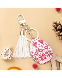 Fashnzfab - Christmas Pattern Print Faux Leather Teardrop Tassel Keychain Bag Charm - Lyst