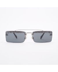 Miu Miu - Crystal Embellished Rectangular Frame Sunglasses / Silver Acetate 58mm 18mm - Lyst