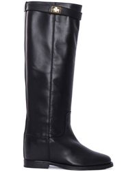 Via Roma 15 - Tall Leather Boots With Metallic Lock Detail - Lyst