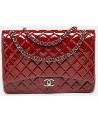 Chanel - Quilted Patent Leather Maxi Classic Double Flap Bag - Lyst