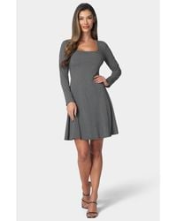 Bebe - Rib Long Sleeve Godet Dress - Lyst