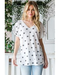 TRUEDAMES - Full Size Star Print Short Sleeve V-Neck Waffle Knit T-Shirt - Lyst