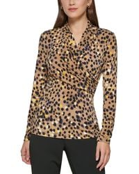 DKNY - Petites Faux Wrap Print Pullover Top - Lyst