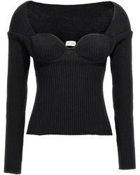 Magda Butrym - Ribbed Viscose Blend Sweater With Sweetheart Neckline - Lyst
