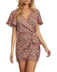 Dress Forum - Floral-Print Satin Wrap Mini Dress - Lyst