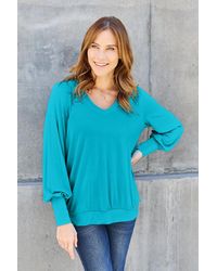 TRUEDAMES - Full Size V-Neck Lantern Sleeve Blouse - Lyst