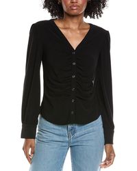 Cece - V-Neck Button Down Shirred Blouse - Lyst