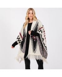 TRUEDAMES - Fuzzy Aztec Pattern Tassel Knit Ruana Poncho - Lyst