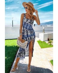 TRUEDAMES - Ruched Allover Print Drawstring Split Thigh Dress - Lyst